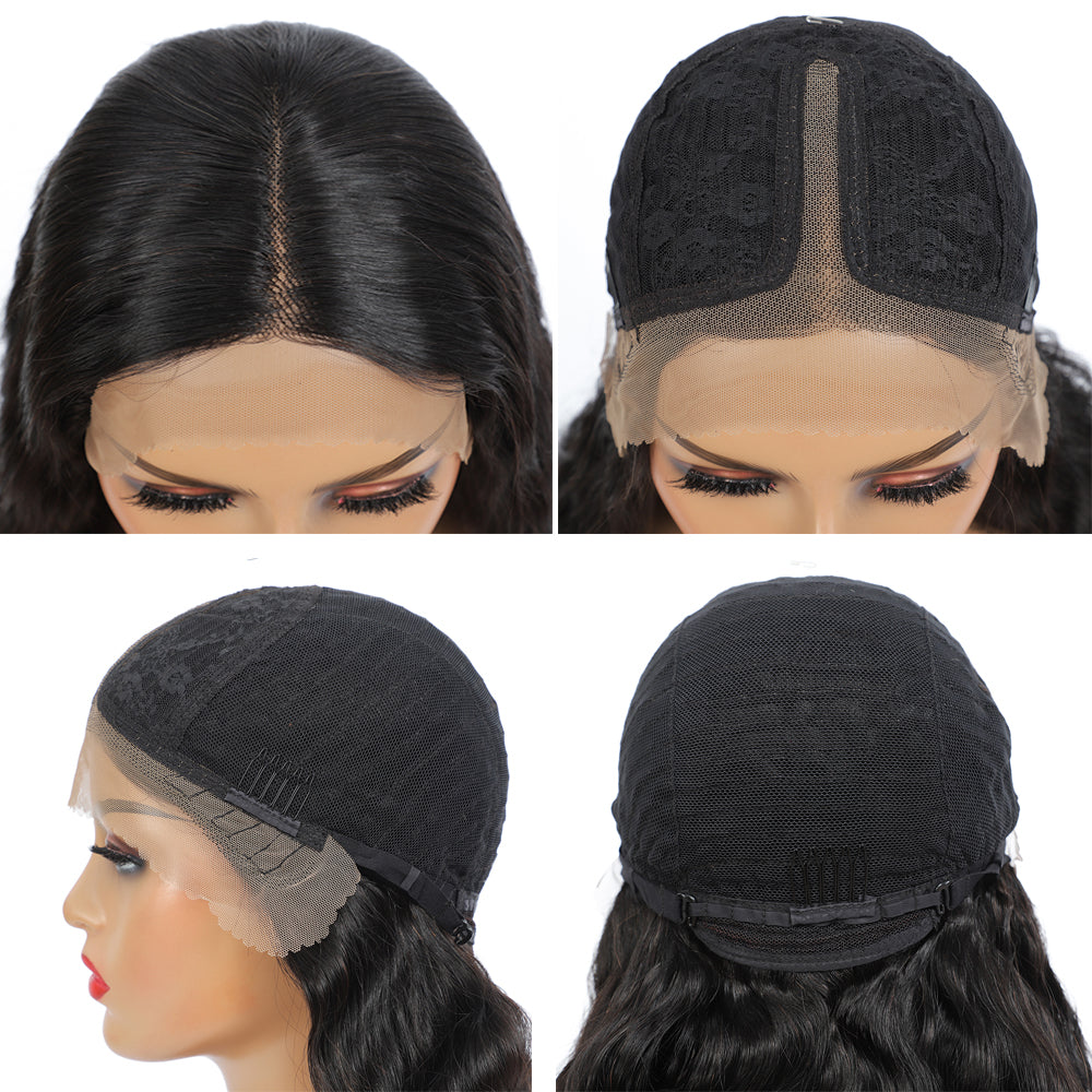 Glueless 180% Density Long Water Wave Hair T Part Lace Front Human Hair Hand Tied Wigs - Amanda Hair