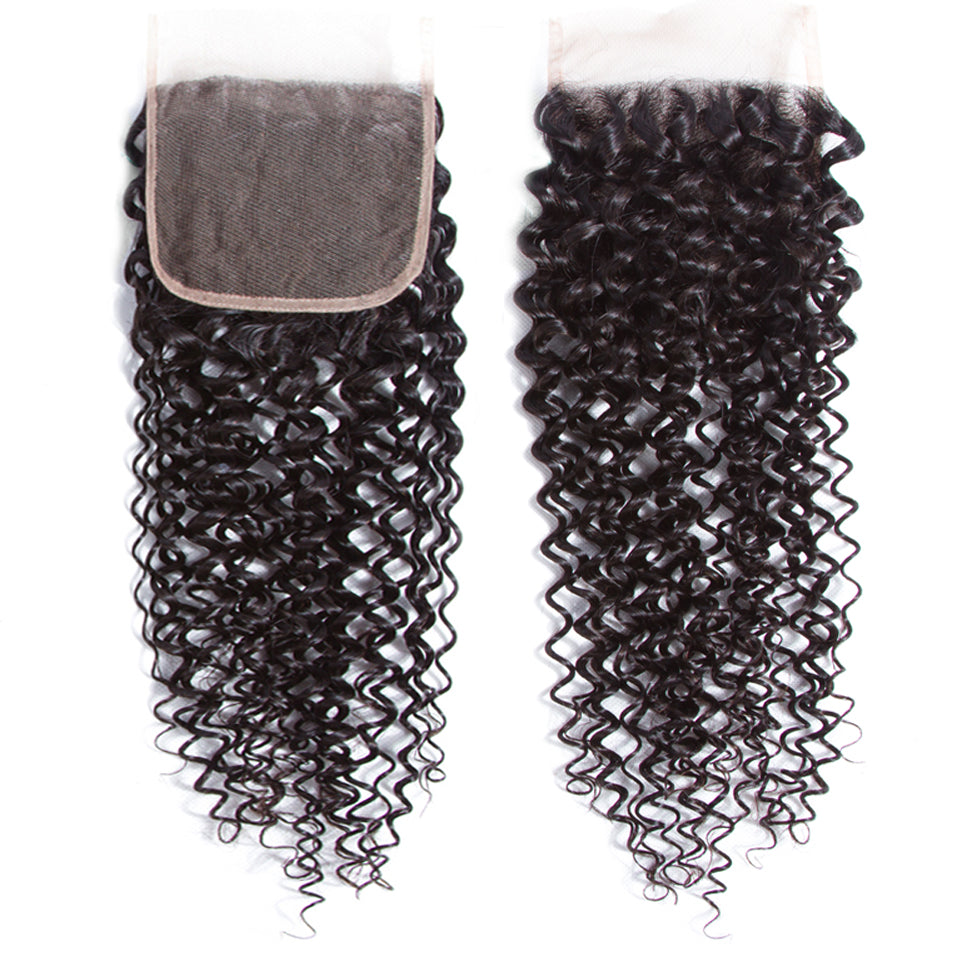 Brazilian Kinky Curly 4 Bundles With 4*4 Lace Closure 10A Grade 100% Remi Human Hair Soft Shiny Wave Hair - Amanda Hair