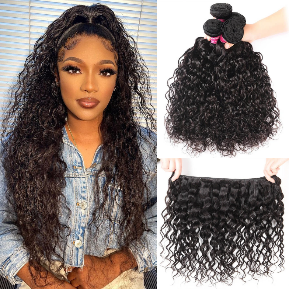 Water Wave Brazilian Hair 3 Bundles With 13*4 Lace Frontal 10A Grade 100% Remi Human Hair Attractive Curly Wave Hair - Amanda Hair