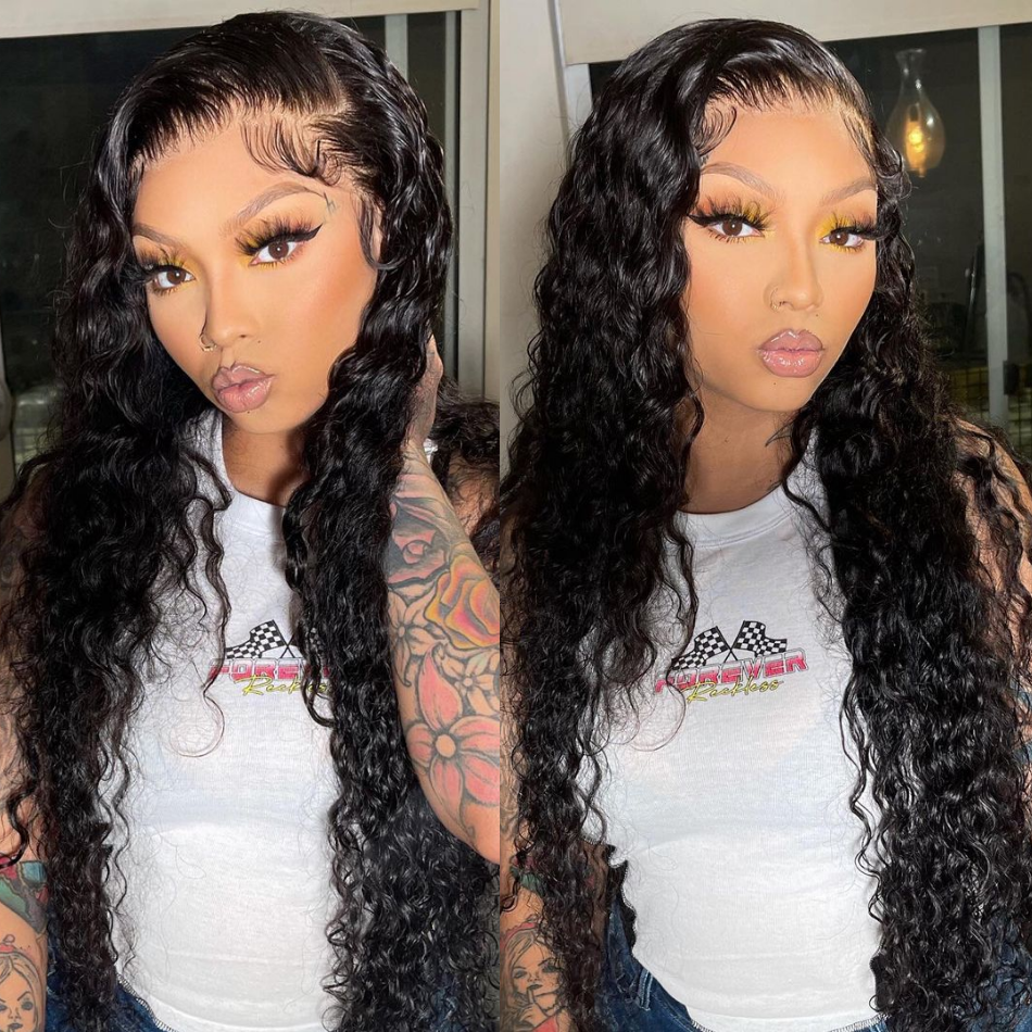 Water Wave Brazilian Hair 3 Bundles With 13*4 Lace Frontal 10A Grade 100% Remi Human Hair Attractive Curly Wave Hair - Amanda Hair