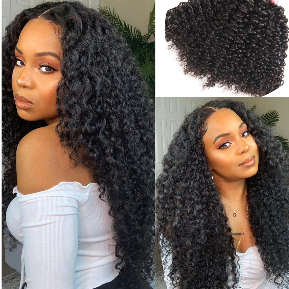 Brazilian Kinky Curly 3 Bundles With 13*4 Lace Frontal 10A Grade 100% Remi Human Hair Soft Shiny Wave Hair - Amanda Hair