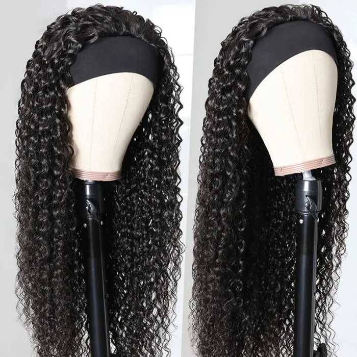 Amanda Glueless Jerry Curly Headband Human Hair Wigs Beginners Friendly Half Wig With Pre-Attached Scalf