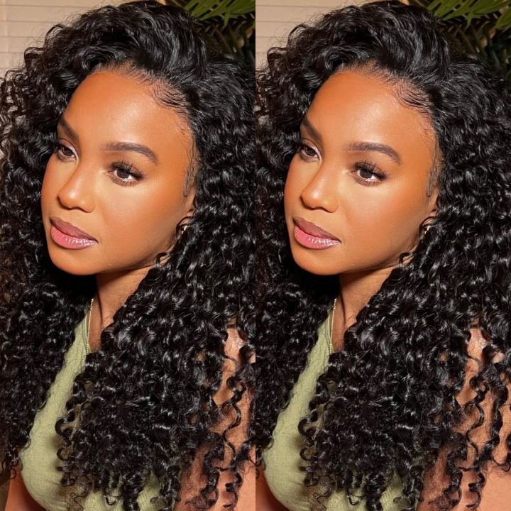 Human Hair Curly HD Transparent Front Lace Wigs Glueless Real Hair Closure Wigs-AmandaHair
