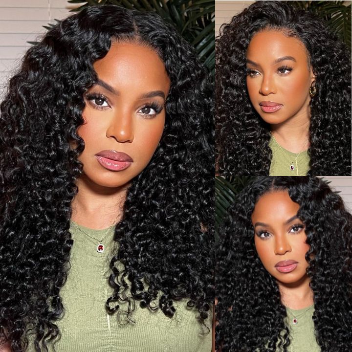 Human Hair Curly HD Transparent Front Lace Wigs Glueless Real Hair Closure Wigs-AmandaHair