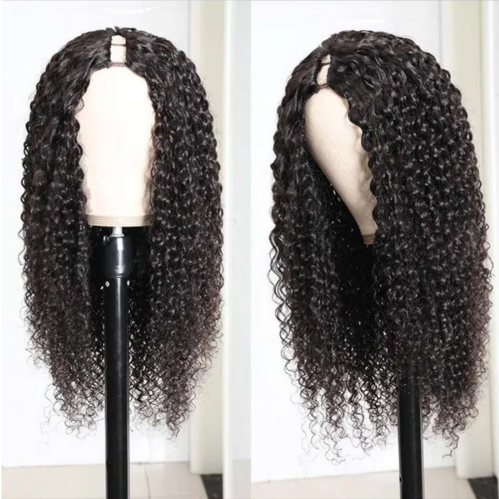 U Part Wig Brazilian Hair Jerry Curly Wave 150% Density Remy Human Wigs - Amanda Hair