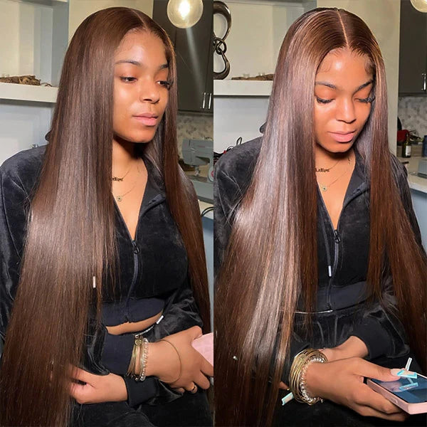Dark Brown Lace Front Wigs Transparent Lace #4  Colored Human Hair Wigs-Amanda Hair