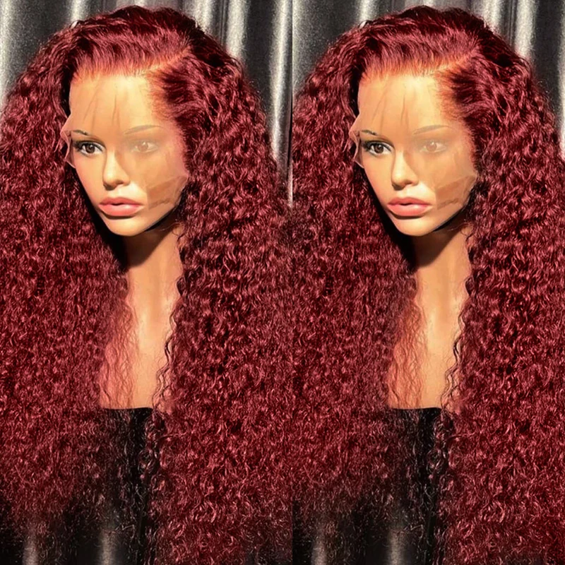 Flash Sale Extra 50% Off Code: VIP50  ,Burgundy Lace Front Wig 99J Curly Human Hair Wigs Colored HD Transparent 13X4 Lace Frontal Wig Preplucked Red Hair Wig-Amanda Hair