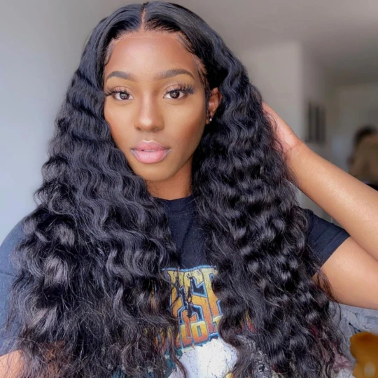 Loose Deep Wave 180% Density Middle Part Lace Front Human Hair Wigs T Type Lace Remy Hair Wigs - Amanda Hair