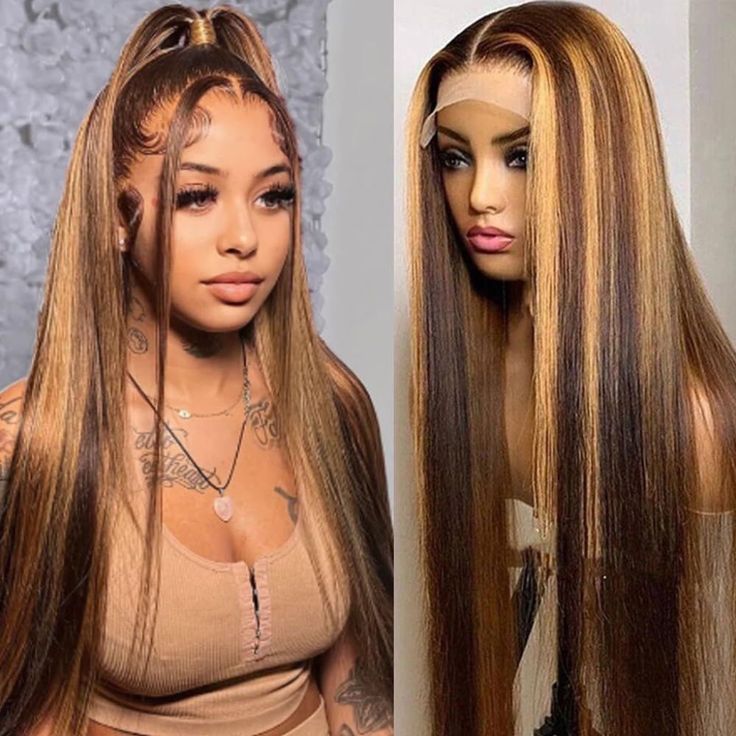 Highlihgt Honey Brown Glueless Straight/Body Wave Human Hair Clear Transparent Lace Front Colored Wigs For Women-Amanda Hair