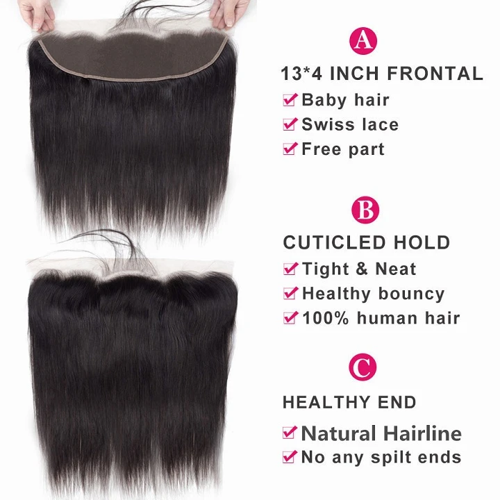 Amanda Brazilian Straight Hair Free/Middle/Three Part 100% Remi Human Hair Lace Frontal 1 Piece