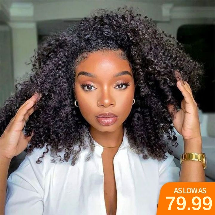 Amanda Hair - 3 In 1 Half Wig Kinky Curl Wear & Go Drawstring Band No Glue Need Coily Curl  Flip Over Wig Beginner Friendly Flash Sale