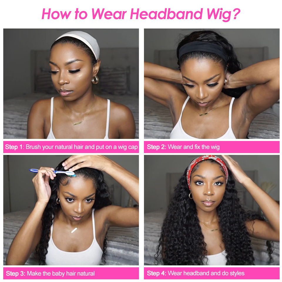 Amanda Glueless Jerry Curly Headband Human Hair Wigs Beginners Friendly Half Wig With Pre-Attached Scalf
