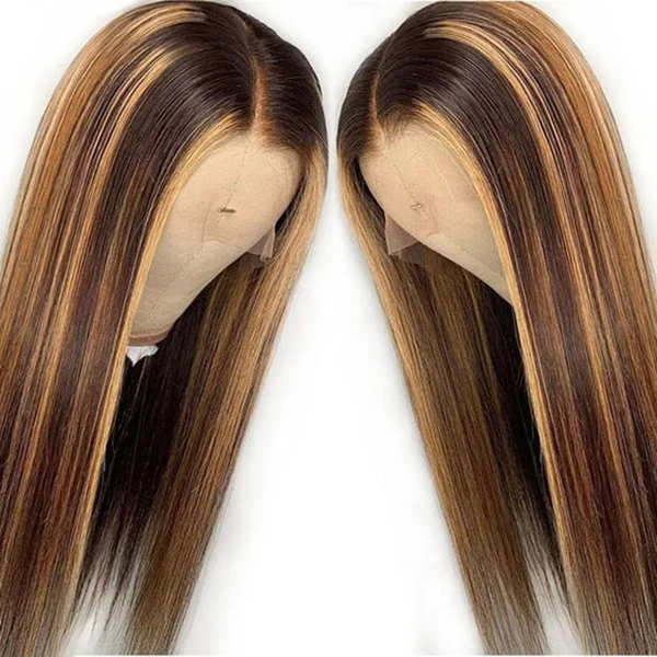 Straight Hair Ombre Honey Blonde Color T Part Lace Frontal Highlights Wig-Amanda Hair