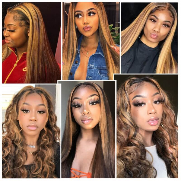 Straight Hair Ombre Honey Blonde Color T Part Lace Frontal Highlights Wig-Amanda Hair