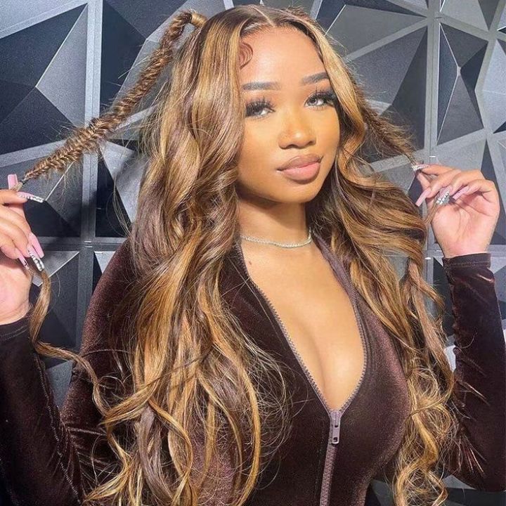 Body Wave Lace Frontal Wigs Highlight Piano Color 13*4 HD Lace frontal Human Hair Wig-Amanda Hair