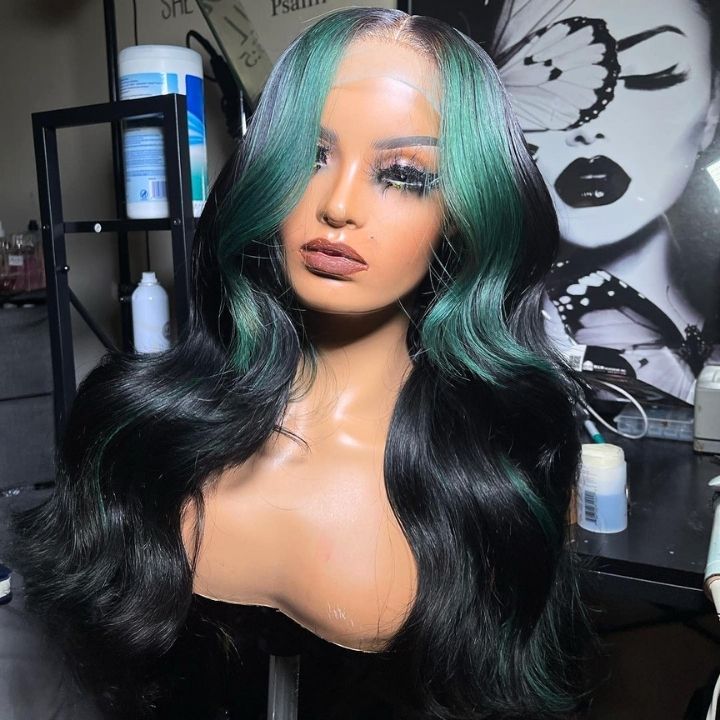 Highlight Money Piece Mint Green Transparent Lace Front Human Hair Wigs Body Wave 13x4/4x4 Lace Color Wig-Amanda Hair