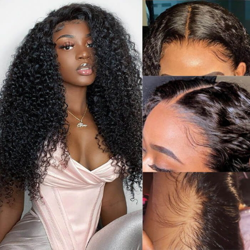Pre Plucked 180% Density Long Curly Hair T Part Lace Front Human Hair Wig Bleached Knots - Amanda Hair