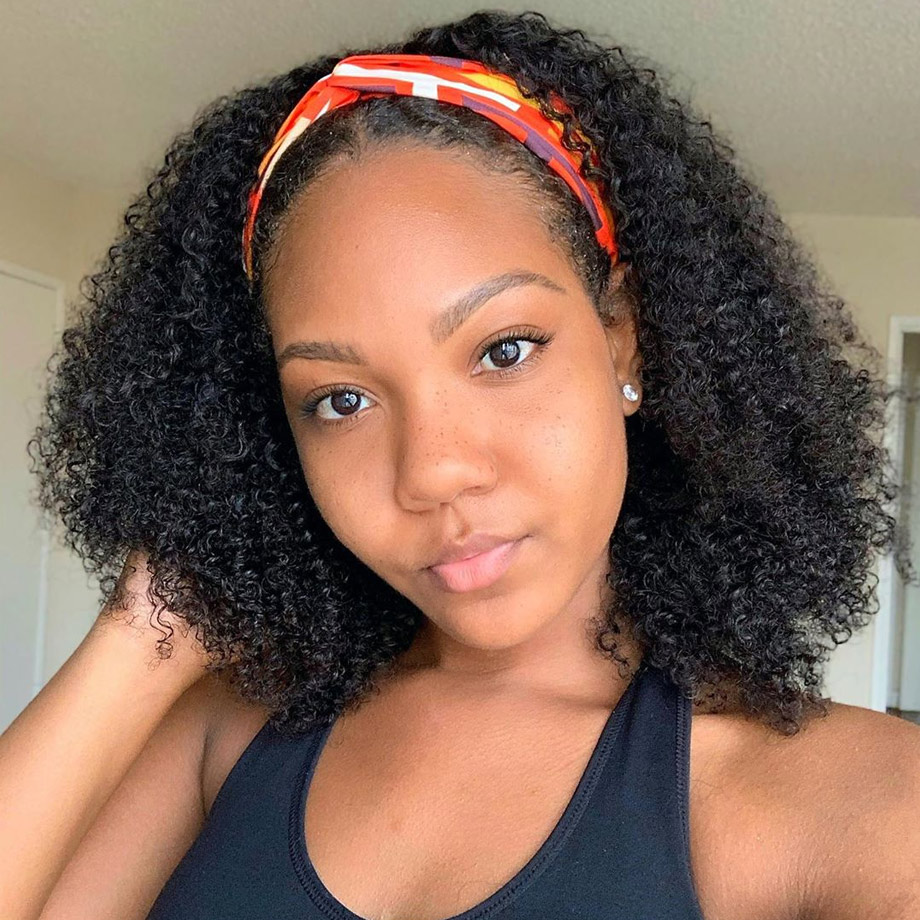 Amanda Glueless Kinky Curly Headband Human Hair Wigs Black Color Easy To Install