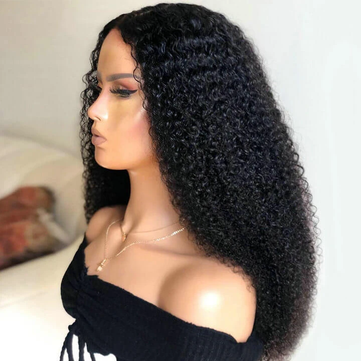 Human Hair Kinky Curly Wig 180%/150% Density 4*4 Lace Closure Wig Natural Black Color-Amanda Hair