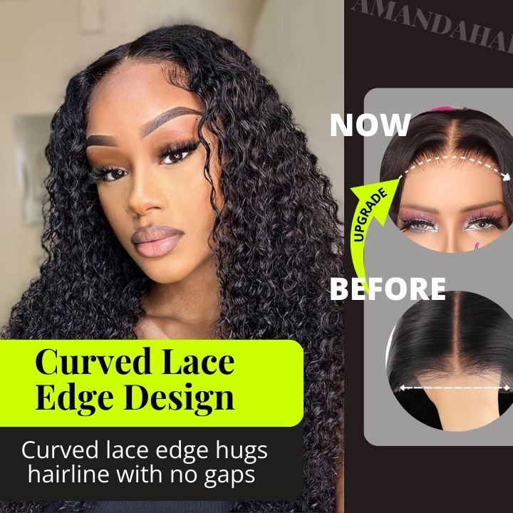 5x7 Jerry Curly Hair Undetectable Transparent HD Glueless V8  Lace Front  Wigs with Deep Hairline Free Part C Type Hairstyle
