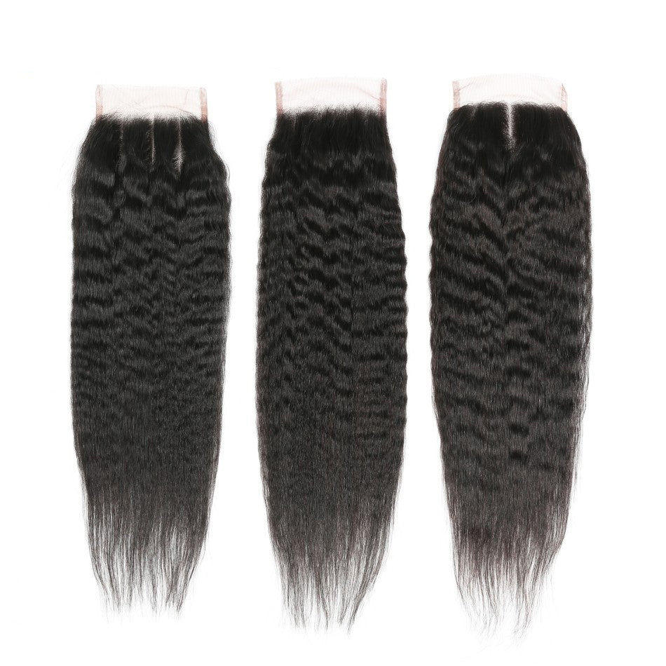 Brazilian Human Hair Kinky Straight 4 Bundles With 4*4 Lace Closure 10A Grade 100% Remi Human Hair - Amanda Hair