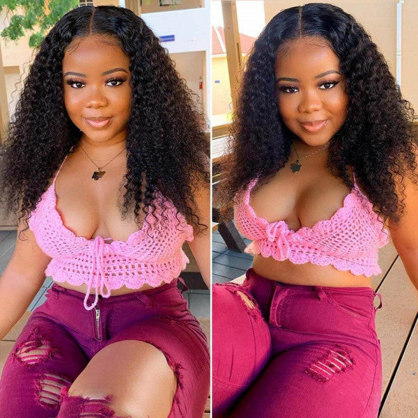 Human Hair Kinky Curly Wig 180%/150% Density 4*4 Lace Closure Wig Natural Black Color-Amanda Hair