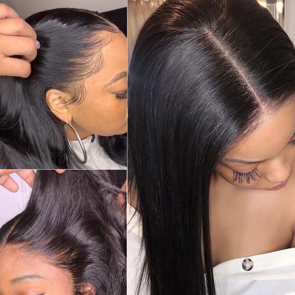 150% Density Straight Human Hair Lace Part Wigs Natural Hairline Middle Part Frontal Wig - Amanda Hair