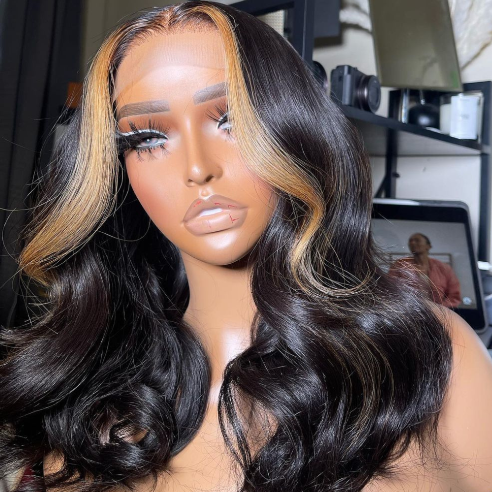 Money Piece Blonde Highlight Transparent Lace Front Human Hair Wigs Loose Wave 13x4/4x4 Lace Color Wig-Amanda Hair