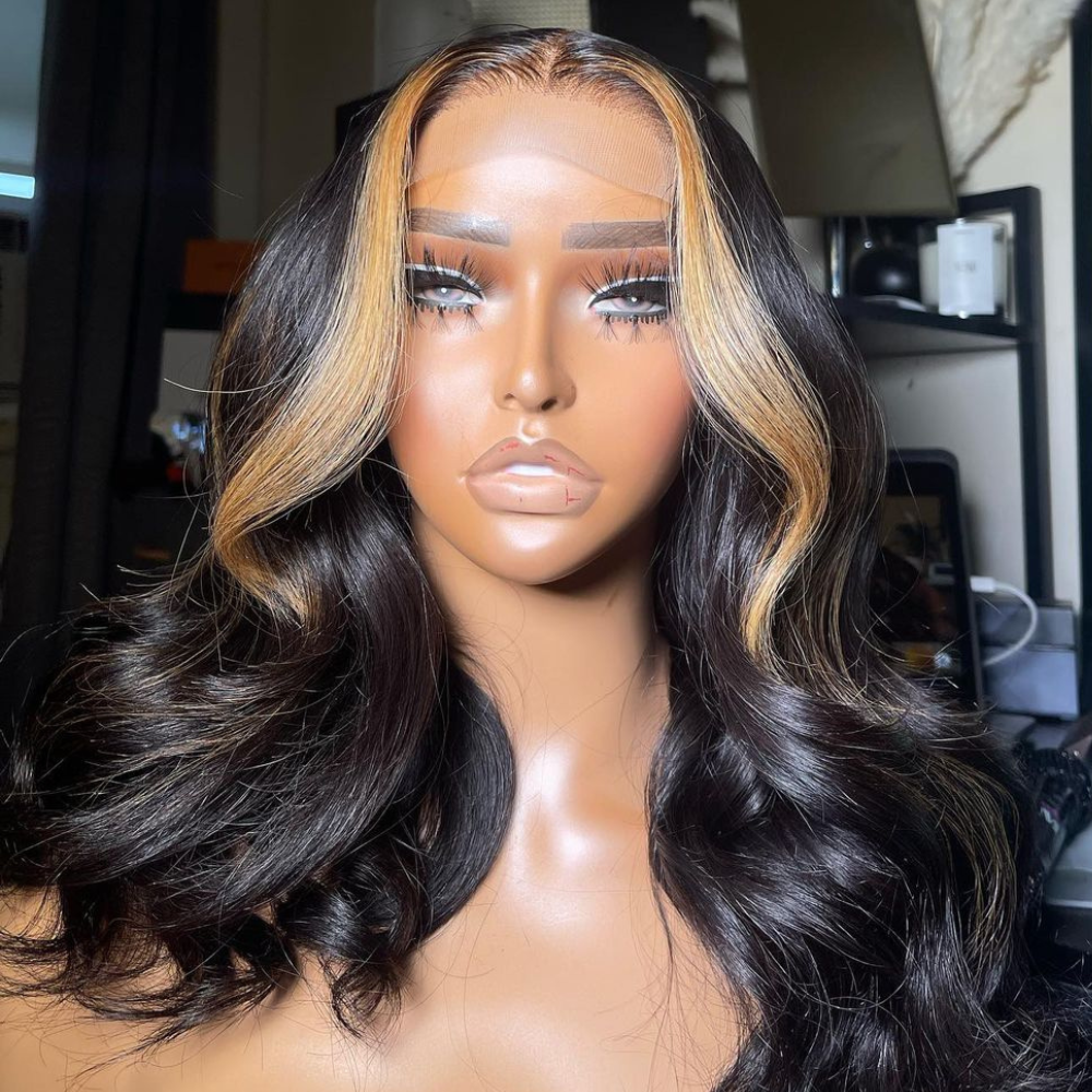Money Piece Blonde Highlight Transparent Lace Front Human Hair Wigs Loose Wave 13x4/4x4 Lace Color Wig-Amanda Hair