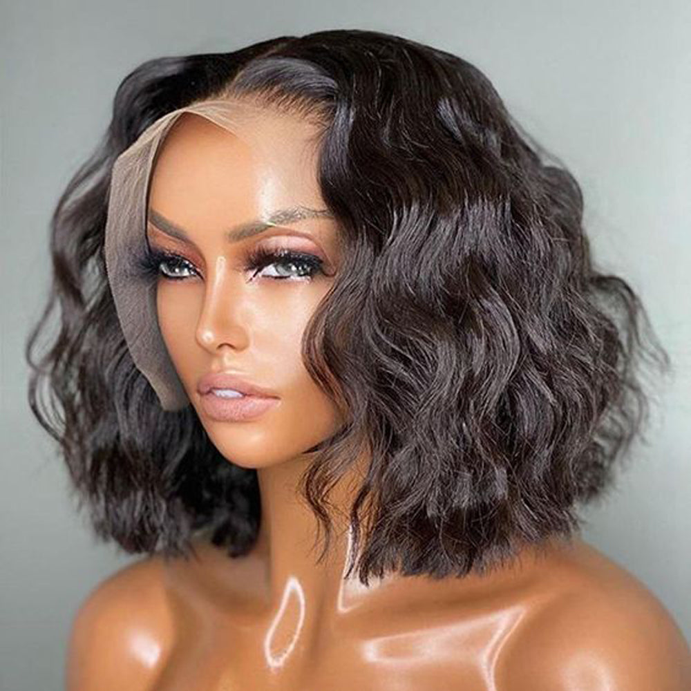 Short Body Wave Bob Wigs 13*4 Lace Front Wavy Bob Wig Natural Black Color-Amanda Hair