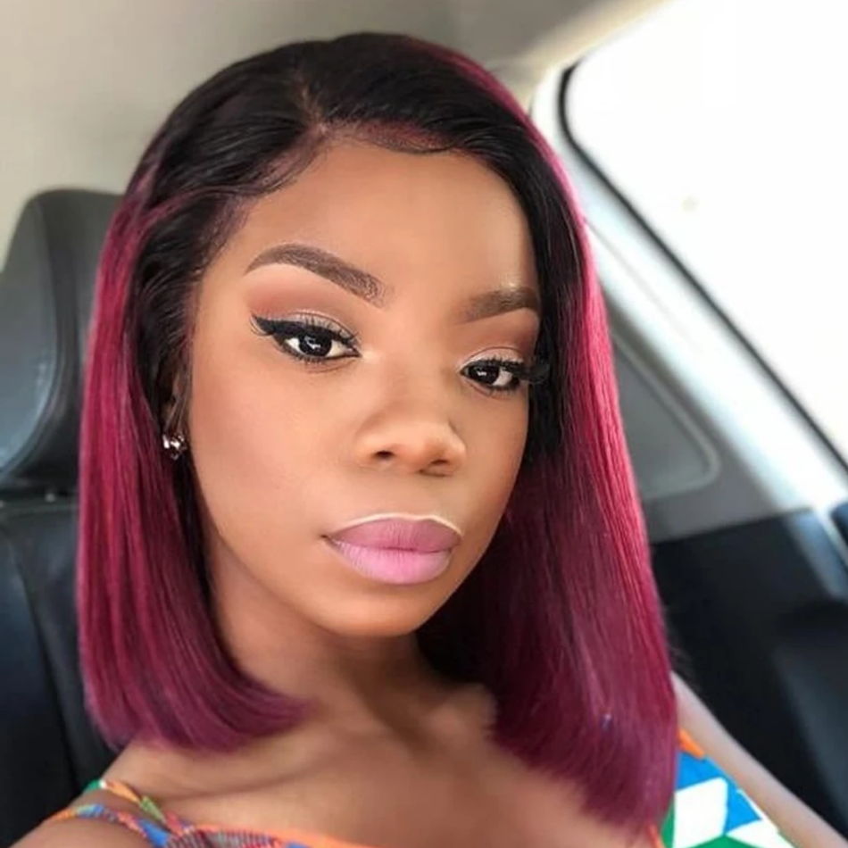 Flash Sale: Glueless Ombre T1b/99j Burgundy Straight Short Bob Wig-Amanda Hair