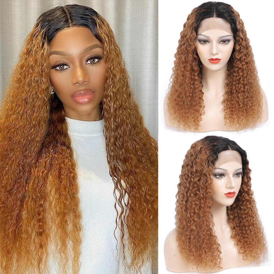 Jerry Curly Ombre Honey Blonde T1b/30 Color Lace Front T Part Wigs - Amanda Hair