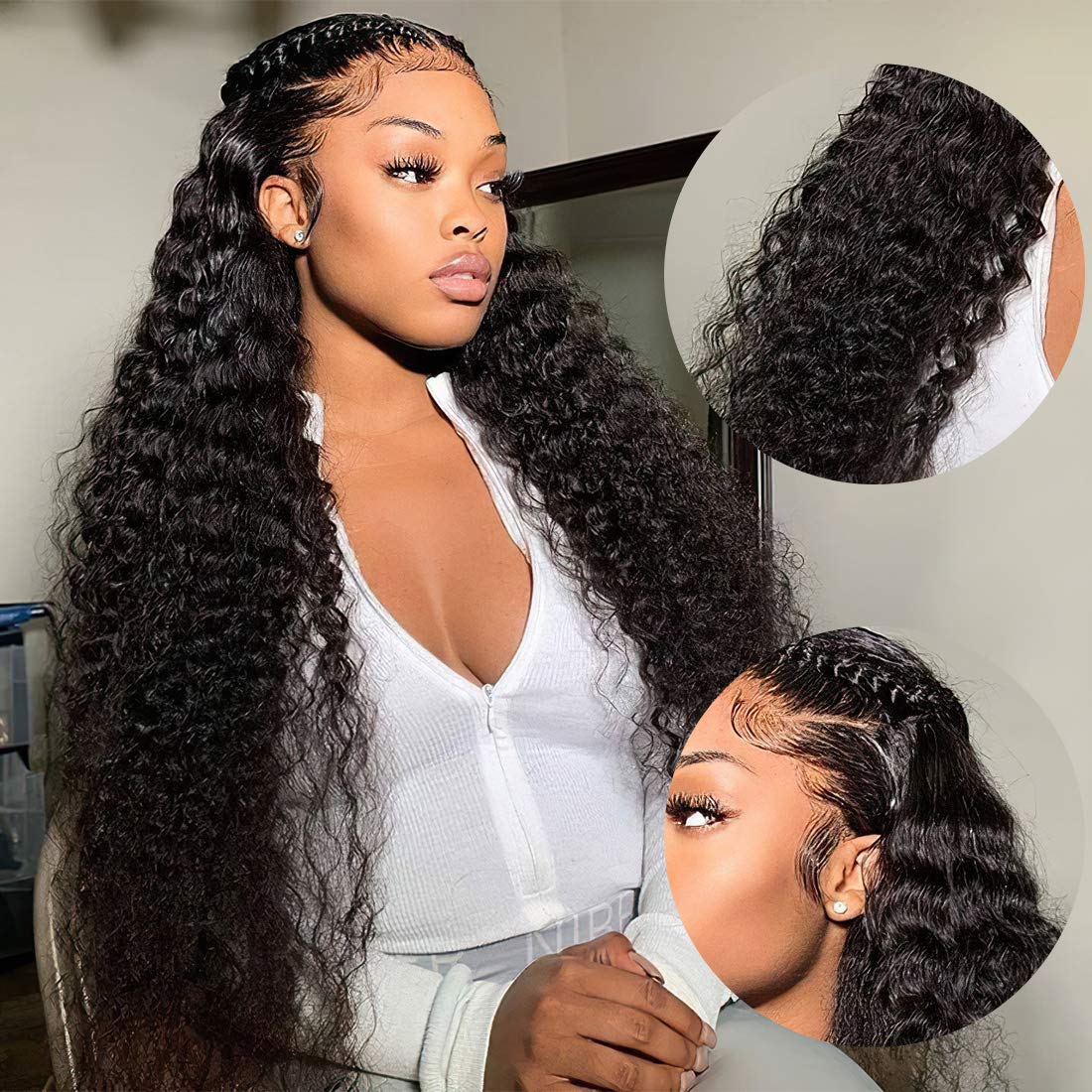 Tiktok Ashleythemogulbu  Same Wig Long Spanish Curl Wave Hair Undetectable Transparent HD Lace Black Human Hair Wigs-Amanda Hair