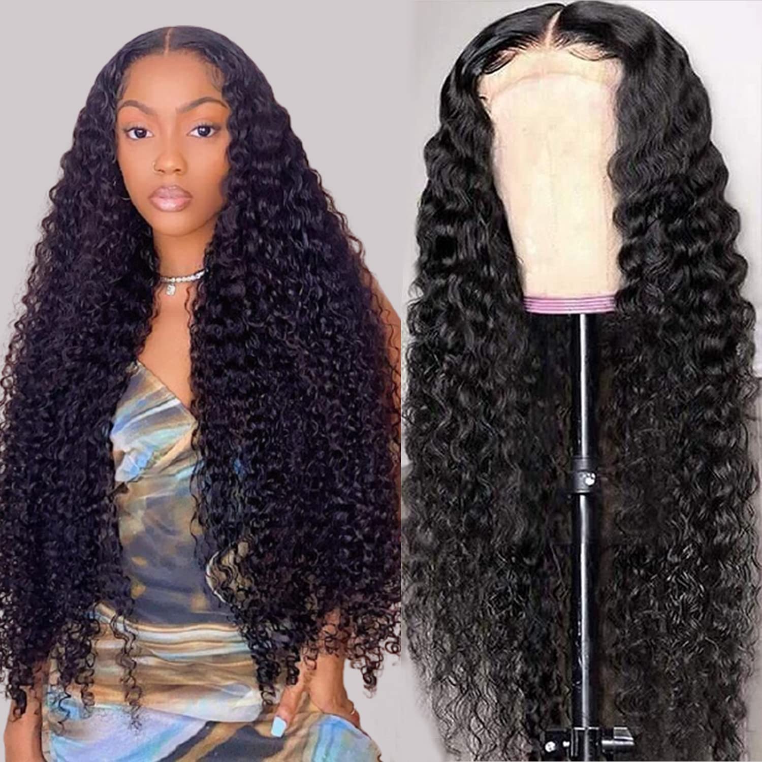 Extra 50% Off | Long Spanish Curly Wave Hair Undetectable Transparent HD Lace Black Human Hair Wigs Flash Sale-Amanda Hair