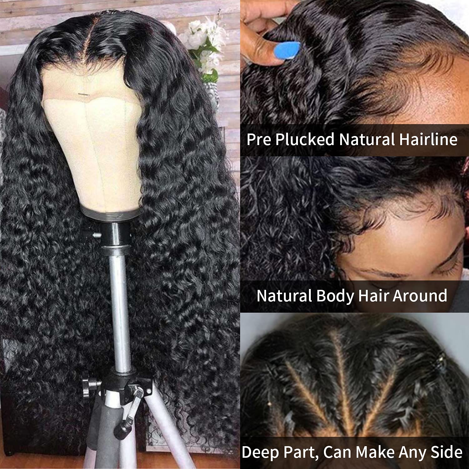 Amandahair Kinky Curly Undetectable HD Clear Lace Black Human Hair Wigs Pre Plucked Hairline