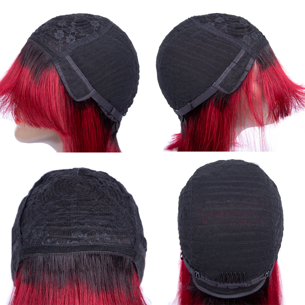 Straight Hair Red Bob Wigs Machine Made Burgundy Bob Wig Human Hair Glueless Short Bob Wigs-Amanda Hair