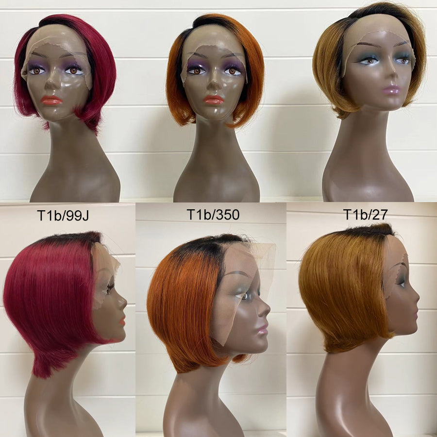 Straight Short Bob Side Part Lace Front Pixie Cut Wigs With Bang Cuticle Aligned Glueless Transparent 13*4 Lace Frontal Bob Wig - Amanda Hair