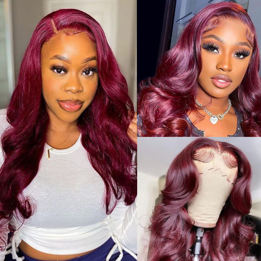 Burgundy Human Hair Wig With Natural Hairline 99J Straight Human Hair Wigs HD Transparent 13x4 Lace Front Wig With Baby Hair-Amanda Hair