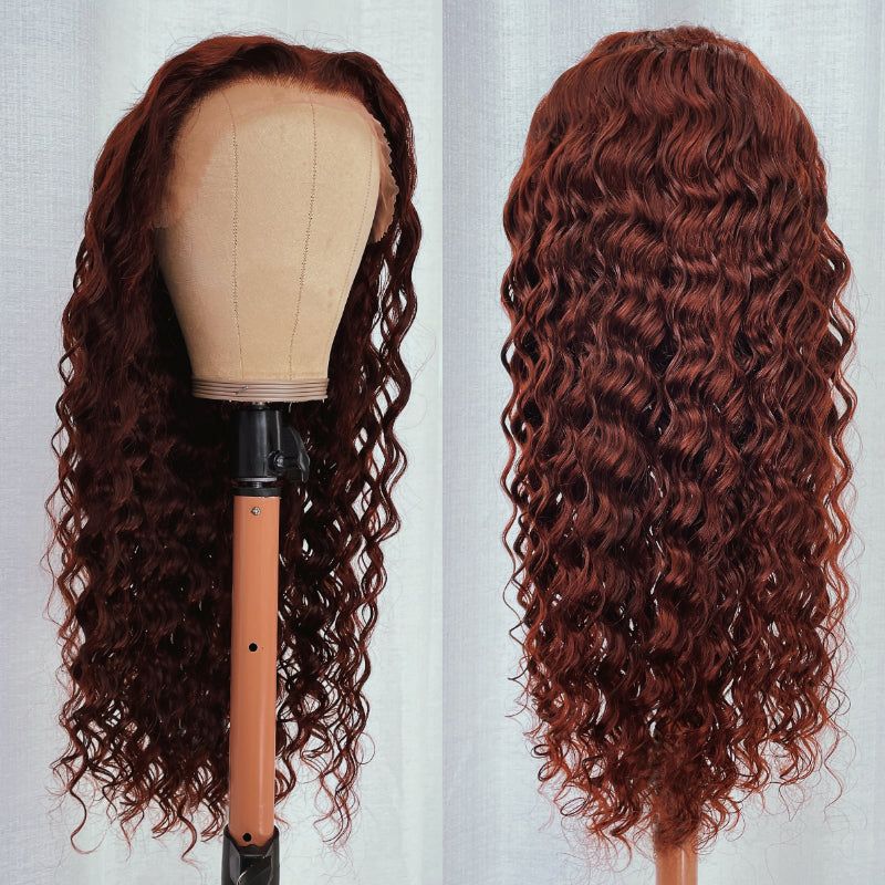 Reddish Brown Deep Wave Tranparent Lace Wigs Deep Hairline 100% Human Hair HD Clear Lace Front Wigs-Amanda Hair