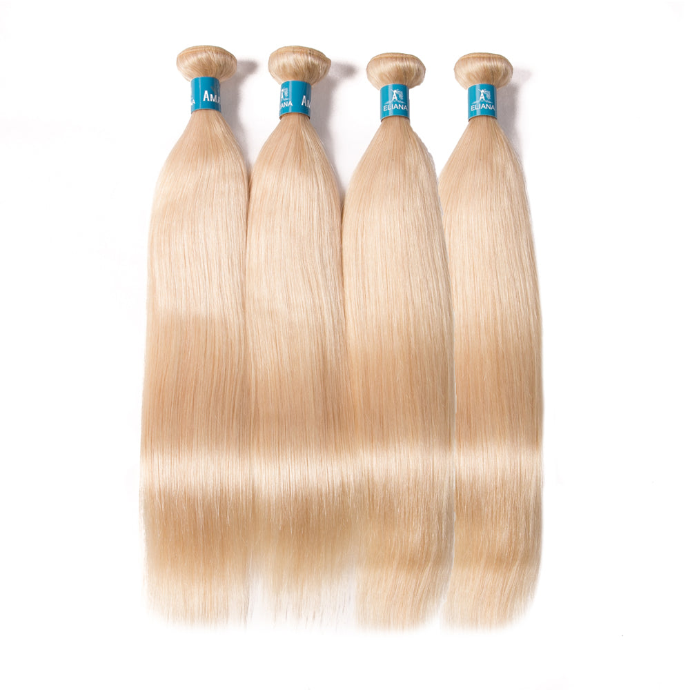 Amanda Colored Bundles 613 Golden Silk Straight 100% Human Hair 4 Bundles Blonde Hair