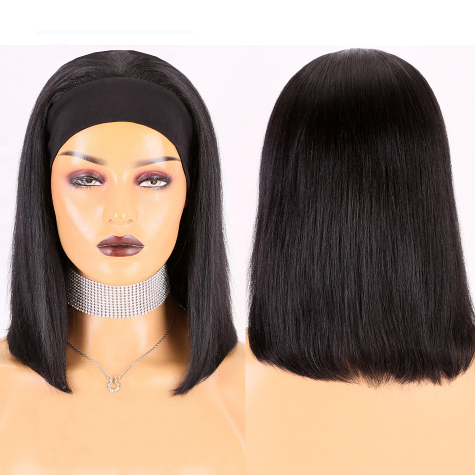 Brazilian Straight Hair Headband Bob Wig Glueless Short Human Hair Blunt Cut Wigs-Amanda Hair