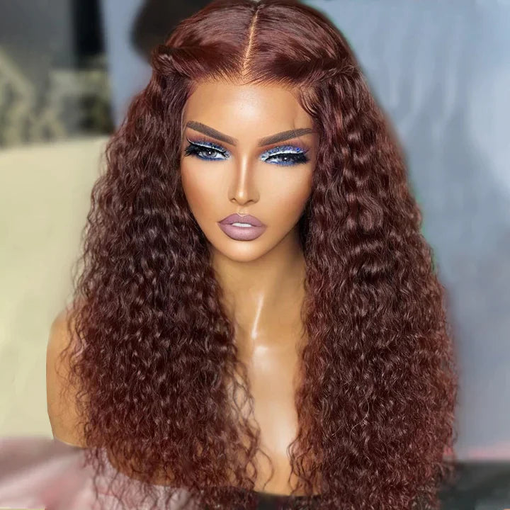 Extra 50% Off | Code: VIP50 ,Reddish Brown Curly Tranparent Lace Wigs Deep Hairline 100% Human Hair HD Clear Lace Front Wigs-Amanda Hair Flash Sale