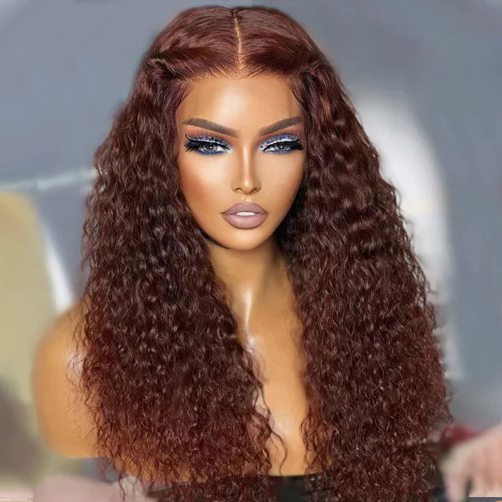 Extra 50% Off | Code: VIP50 ,Reddish Brown Curly Tranparent Lace Wigs Deep Hairline 100% Human Hair HD Clear Lace Front Wigs-Amanda Hair Flash Sale