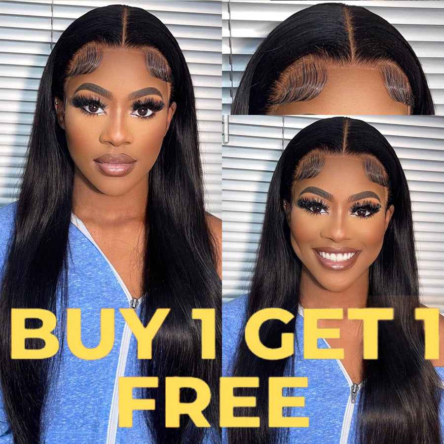 Flash Sale: Buy Straight Hair 13*4 HD Lace Wig, Get Glueless Body Wave Hair With Bangs For Free