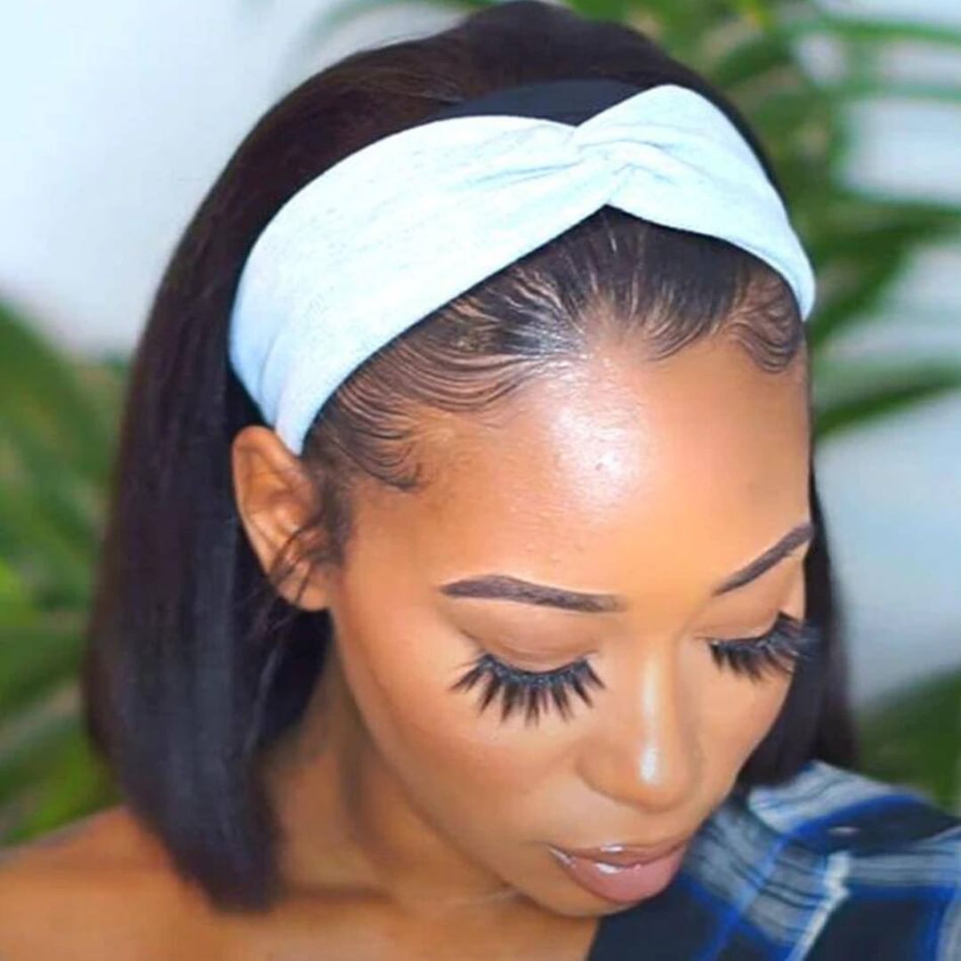 Brazilian Straight Hair Headband Bob Wig Glueless Short Human Hair Blunt Cut Wigs-Amanda Hair