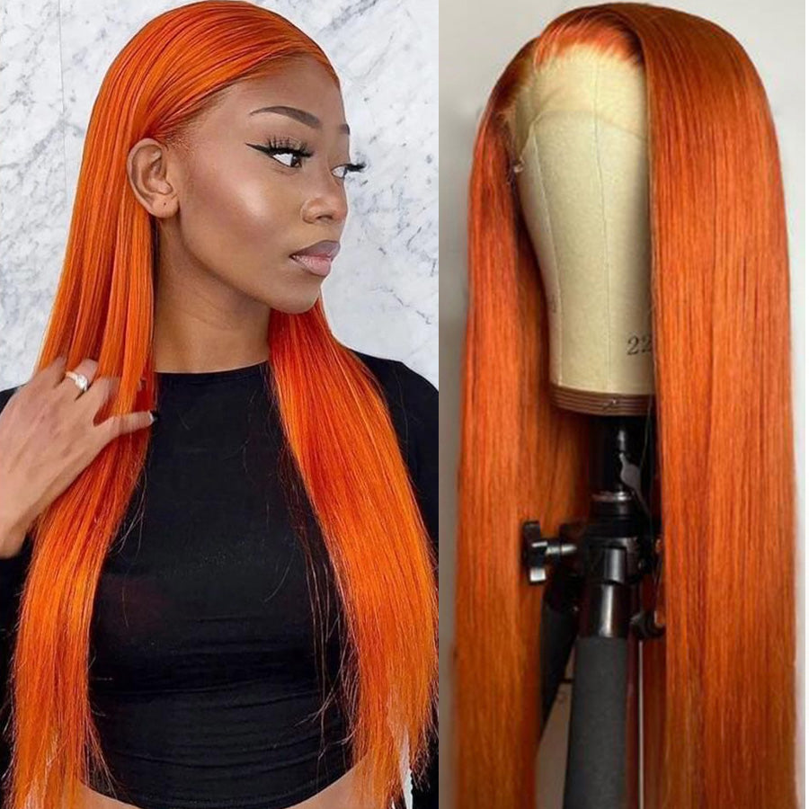 Ginger Orange Colored Straight Wigs Cinnamon Hot Color Wigs Remy Glueless Lace Wig for Women-Amanda Hair