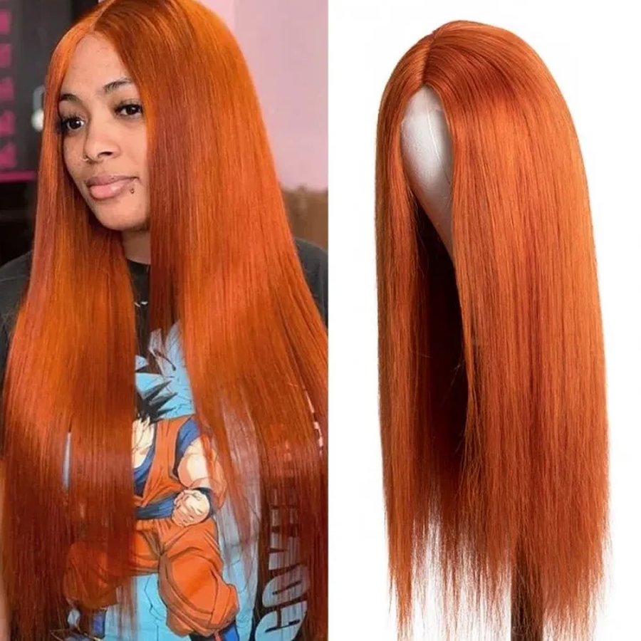 Ginger Orange Colored Straight Wigs Cinnamon Hot Color Wigs Remy Glueless Lace Wig for Women-Amanda Hair