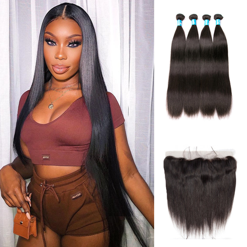 Amanda Peruvian Straight Hair 4 Bundles With 13*4 Lace Frontal 9A Grade 100% Unprocessed Human Hair