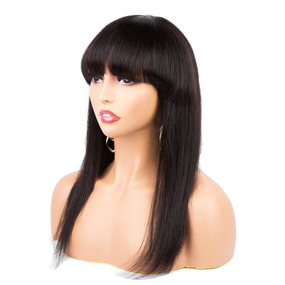 Glueless Long Straight Human Hair Wigs With Bangs Machine Made Virgin Brazilian Hair Wig - Amanda Hair