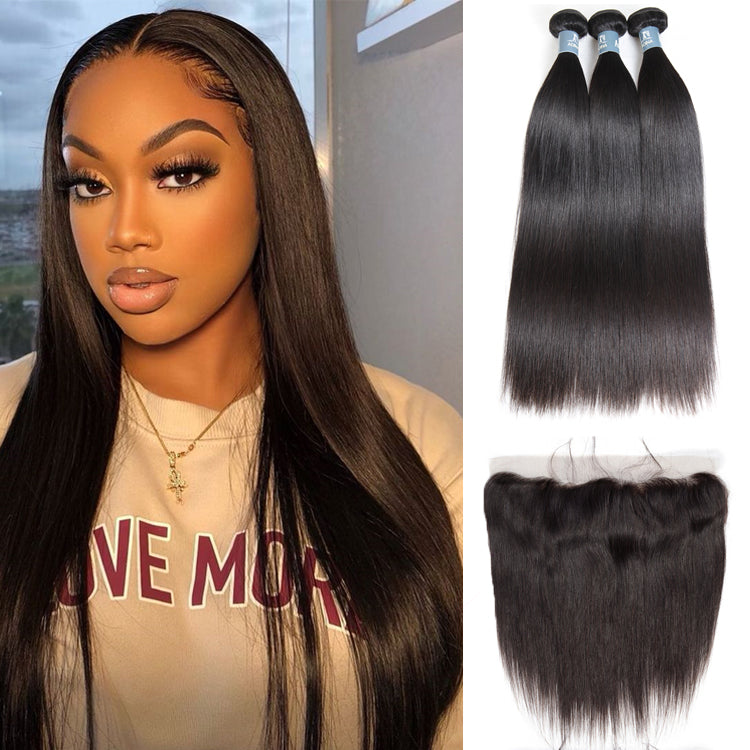 Amanda Hair Malaysian Straight Hair 3 Bundles With 13*4 Lace Frontal 9A Grade 100% Unprocessed Human Hair No Tangles